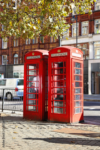 red telephone booths at London city United Kingdom - street photography