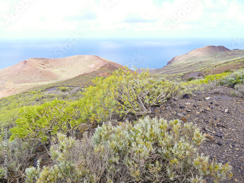 View of a coastal landscape and the sea, El Hierro, Spain