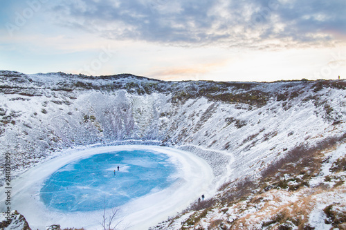 Kerid crater in Iceland at sunset photo