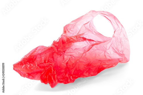 Empty red plastic bag isolated on white background