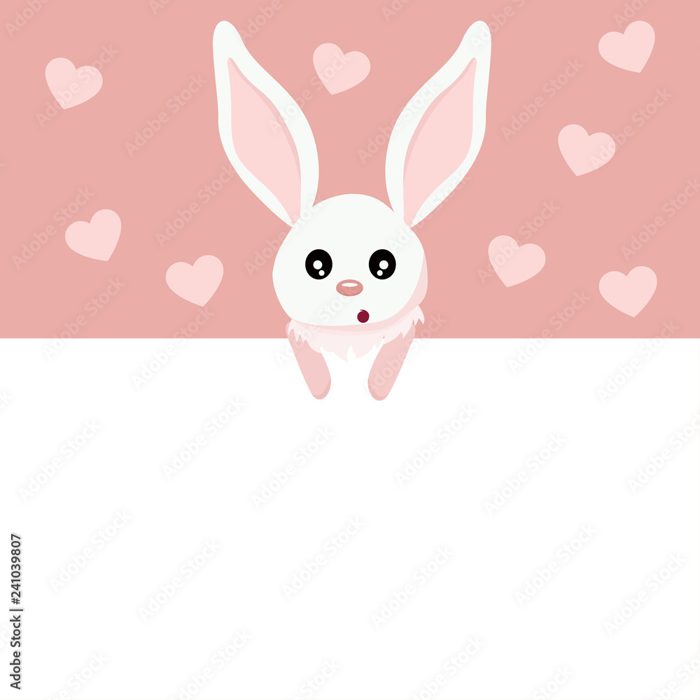 Fototapeta premium Beautiful baby rabbit valentines card with sign to write