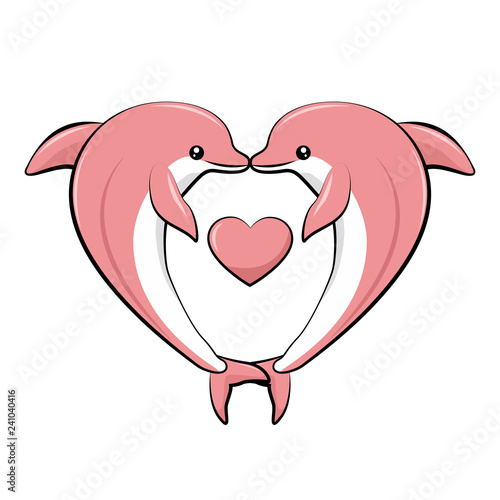 Dolphin card in the shape of a heart for valentines