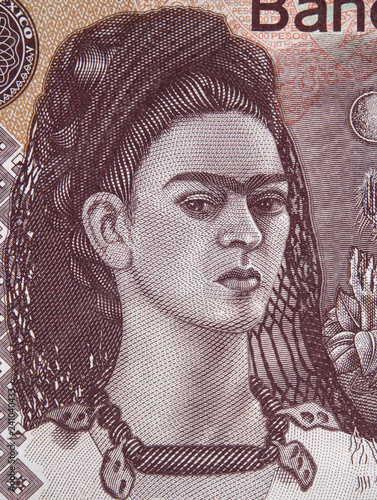 Frida Kahlo portrait on Mexico 500 peso bill. Famous Mexican artist, Icon of Feminism.