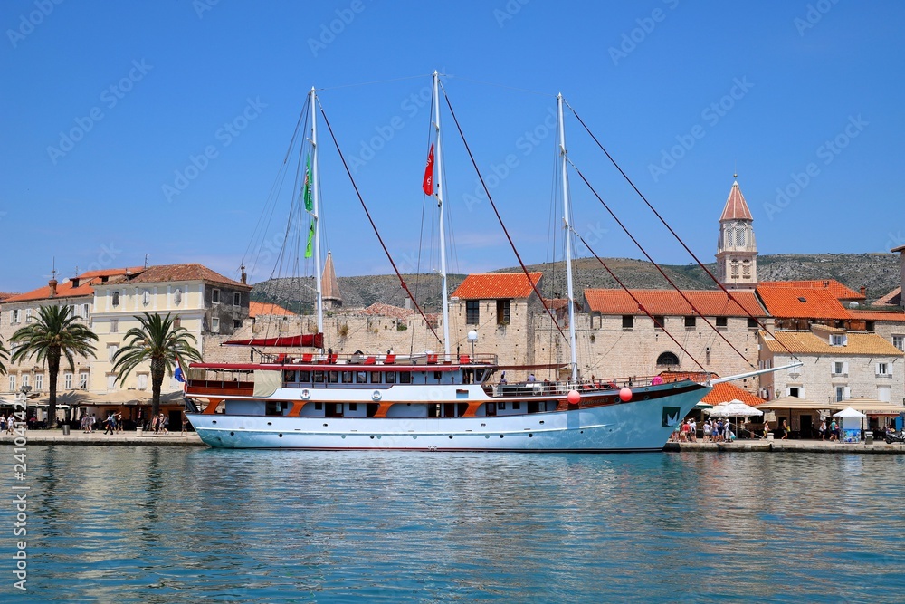 Croatia, Trogir, Port, beautiful sailing ship in port