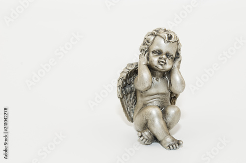 Angel statue isolated. Angel wings. Little guardian angel. Christmas decoration. 