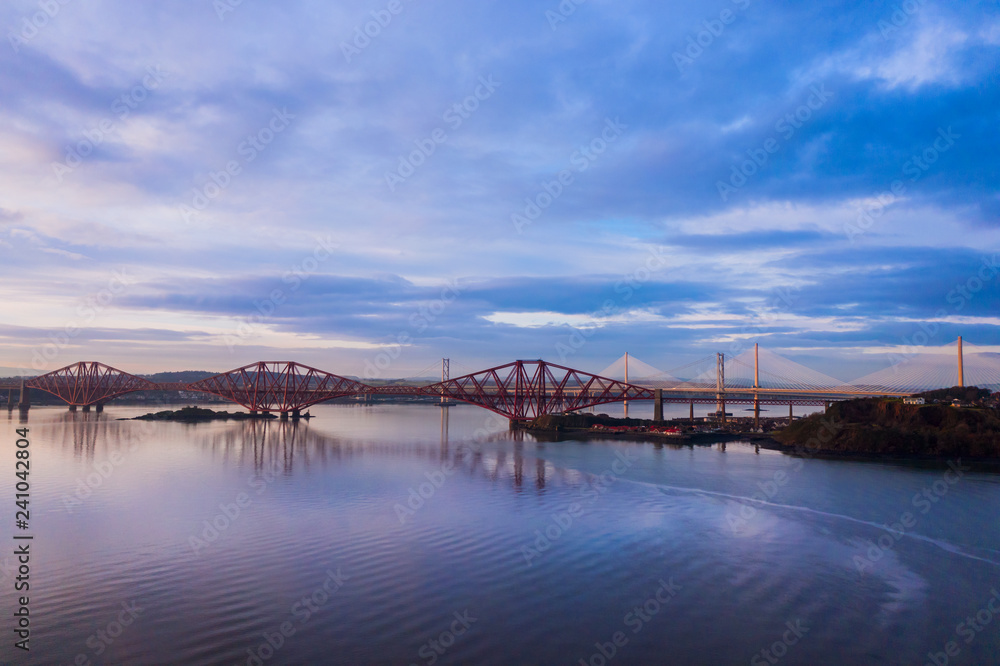 Three bridges, Forth railway Bridge, Forth Road Bridge and Queensferry Crossing, over Firth of Forth near Queensferry in Scotland Three bridges, Forth railway Bridge, Forth Road Bridge and Queensferry Crossing, over Firth of Forth near Queensferry in Scotland