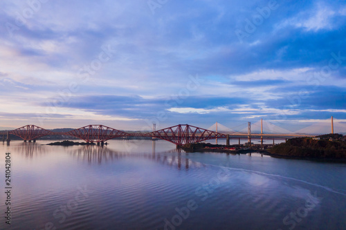 Three bridges, Forth railway Bridge, Forth Road Bridge and Queensferry Crossing, over Firth of Forth near Queensferry in Scotland © -Marcus-