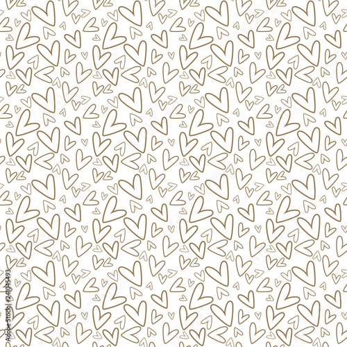 Hand Drawn Hearts Seamless Pattern - Tan hand drawn hearts on white background