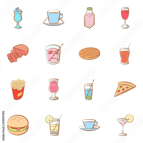 American food and Drinks set. Background for printing, design, web. Usable as icons. Seamless. Colored.