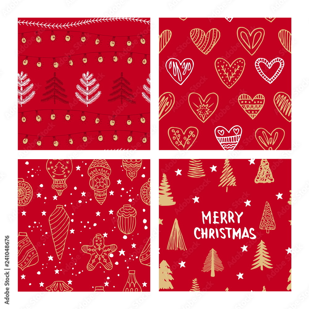 Fototapeta premium Beautiful seamless Christmas and winter patterns, drawn by hand. Many festive elements and patterns. Vector graphics and illustration.