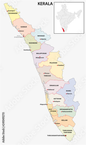 Kerala In Political Map Of India Administrative And Political Map Of Indian State Of Kerala, India Stock  Vector | Adobe Stock