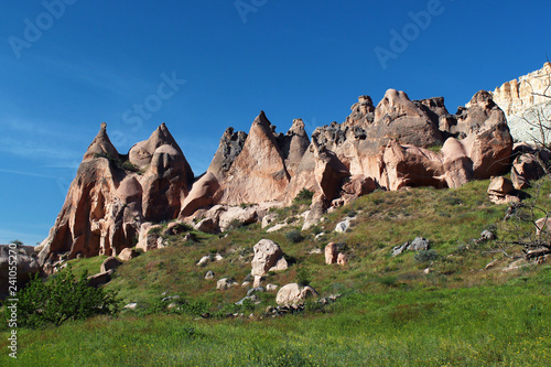 Rock formations near the Zelve valley in Cappadocia, Turkey