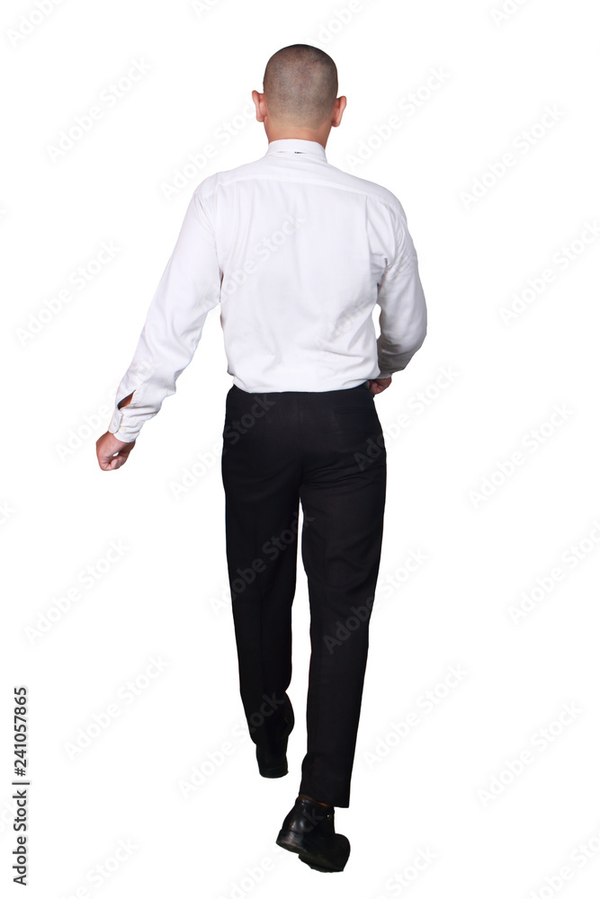 Young Asian Businessman Walking Forward Gesture, Rear View Young Asian Businessman Walking Forward Gesture, Rear View