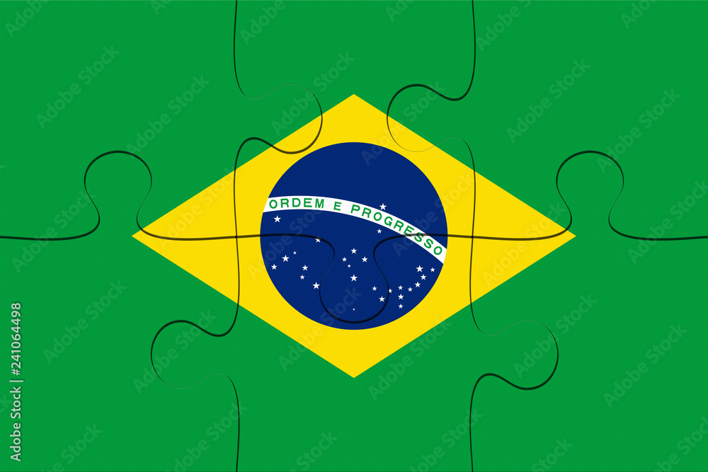 Fototapeta premium Brazil Flag Jigsaw Puzzle, 3d illustration background