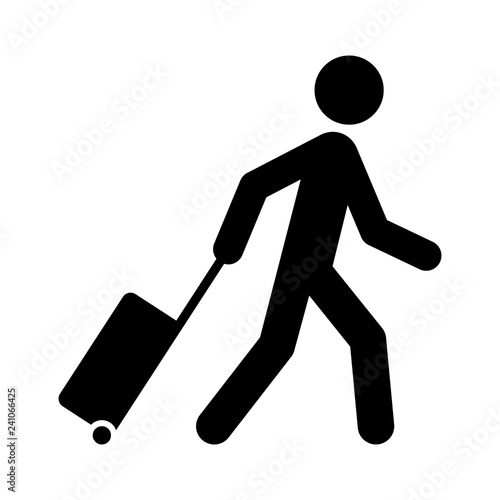 Person pulling carry-on luggage on business travel flat vector icon for apps and websites