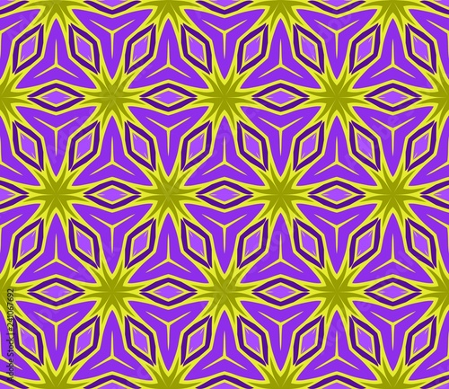 Seamless Pattern With Geometric Ornament. Vector Illustration. For Fabric, Textile, Print. Purple, yellow color