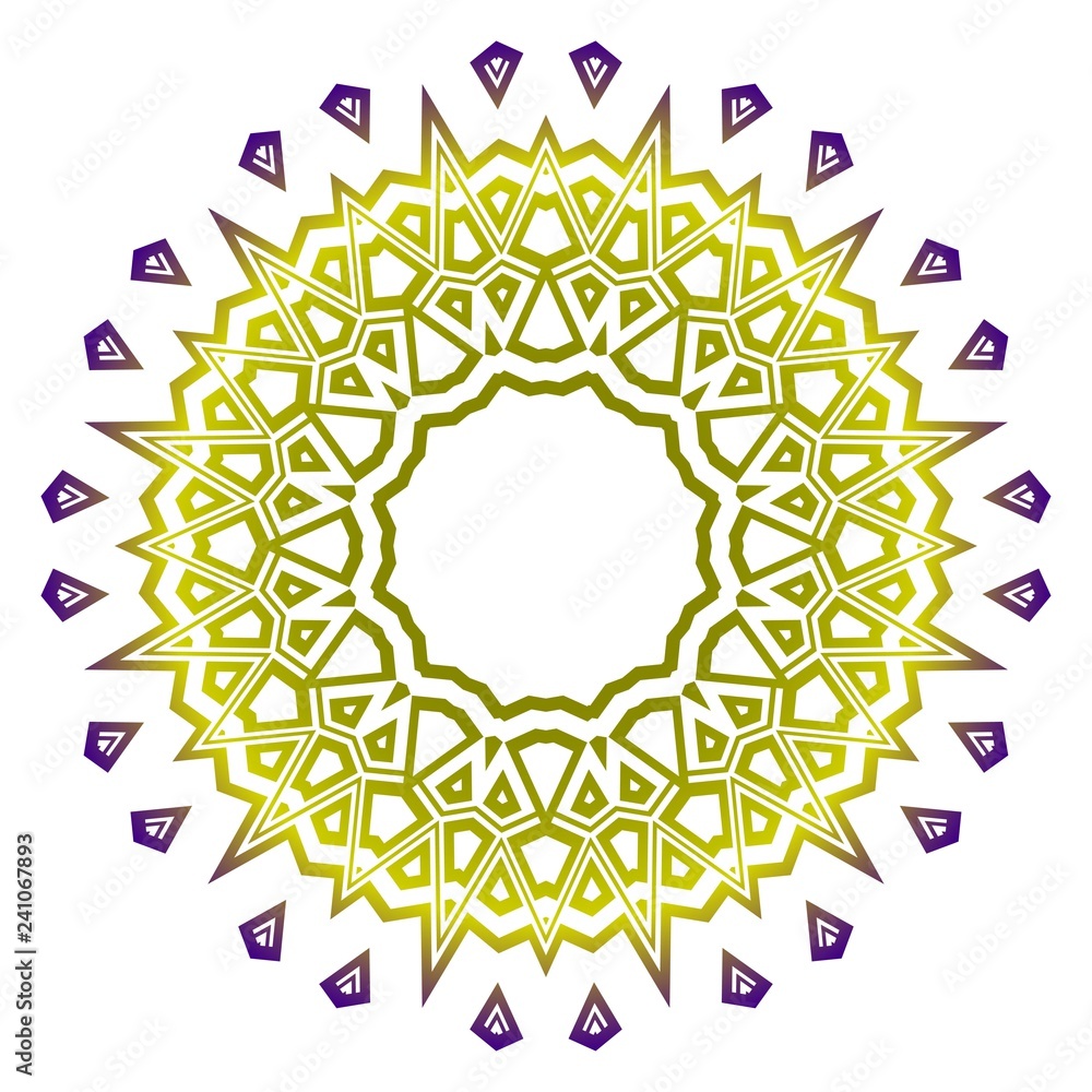 Sacred oriental mandala. color floral ornament. Modern Decorative vector illustraation. Purple, yellow color