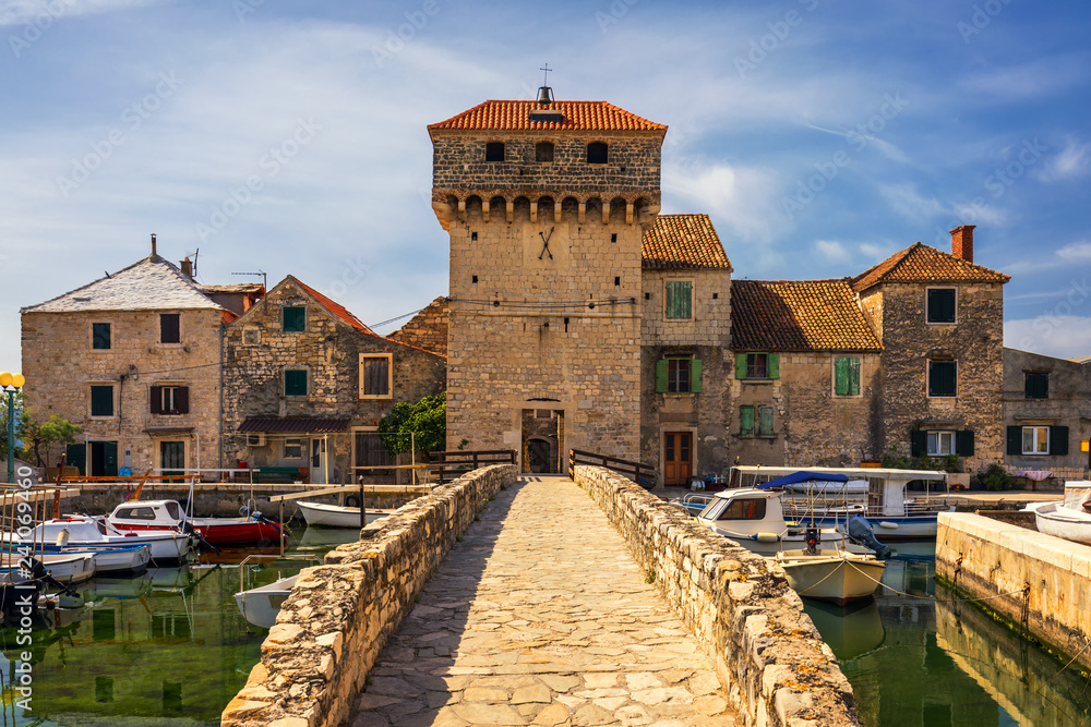 Kastel Gomilica one of seven settlement of town Kastela in Croatia was one of the locations in series Game of Thrones. Historic Kastel Gomilica architecture view near Split, Croatia.