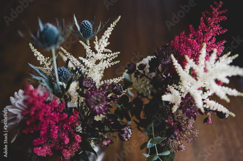 Wildflower Thistle Astilbe Arrangement in Glass Vases photo