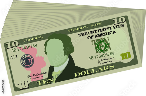 Bunch of 10 US dollar banknote
