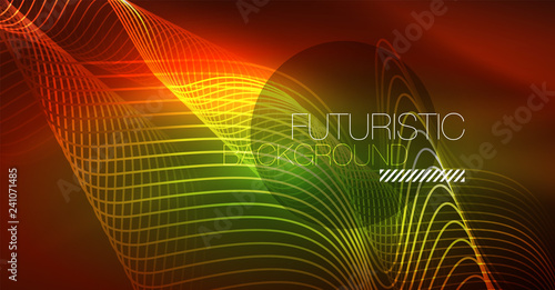 Neon lines wave background. Abstract composition