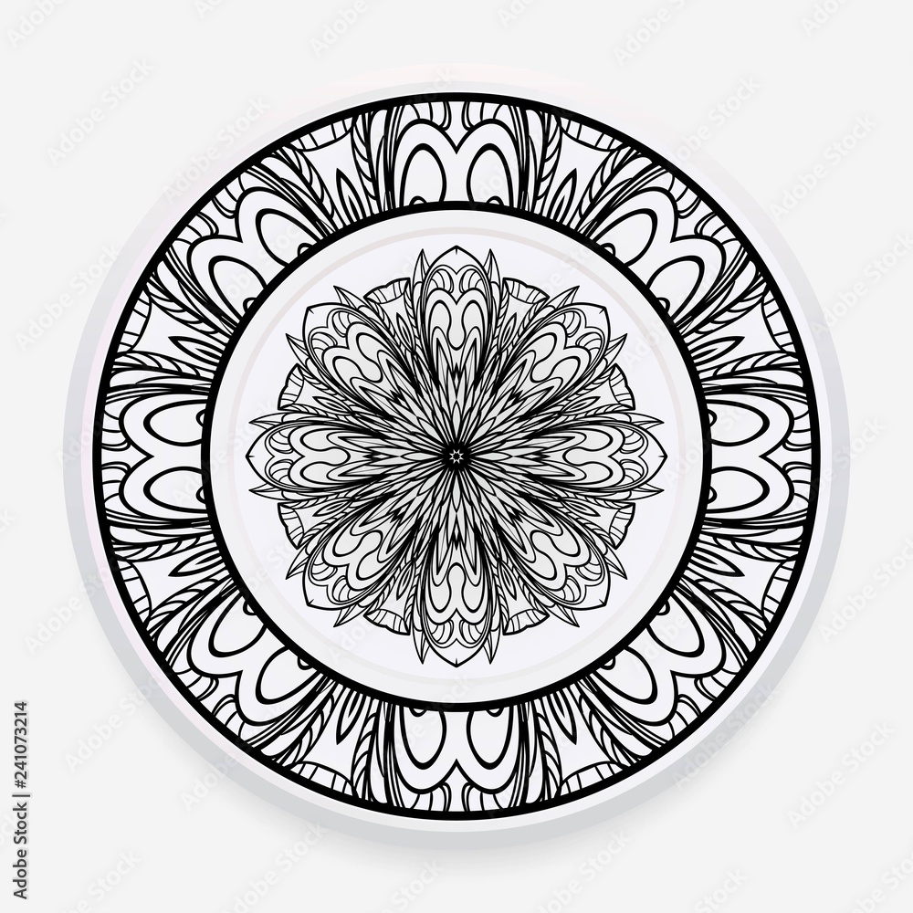Obraz premium Decorative plate with round mandala ornament. Abstract floral pattern in ethnic style. Vector illustration