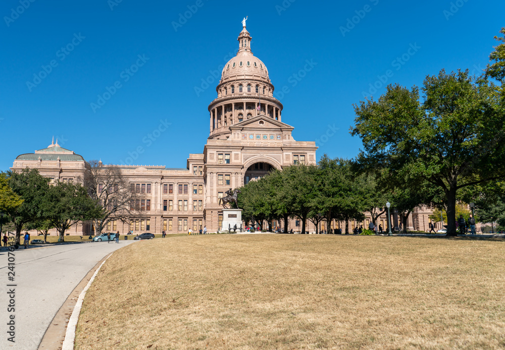 Low Angle View of the Austin Texas Capitol With Clear Blue Skies