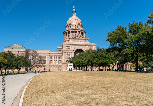 Low Angle View of the Austin Texas Capitol With Clear Blue Skies photo