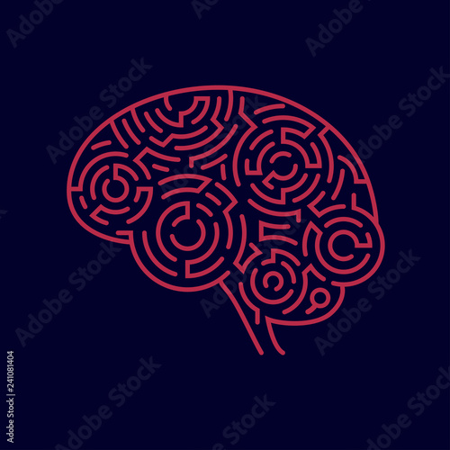 concept of creative thinking, shape of human brain combined with maze pattern