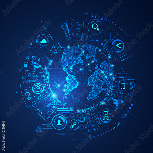concept of communication technology or global network, futuristic globe with digital technology interface