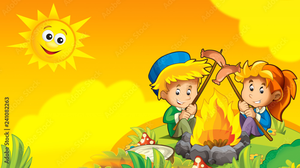 cartoon summer background with space for text - illustration for children