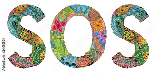 Abbreviation SOS. Vector zentangle object for decoration