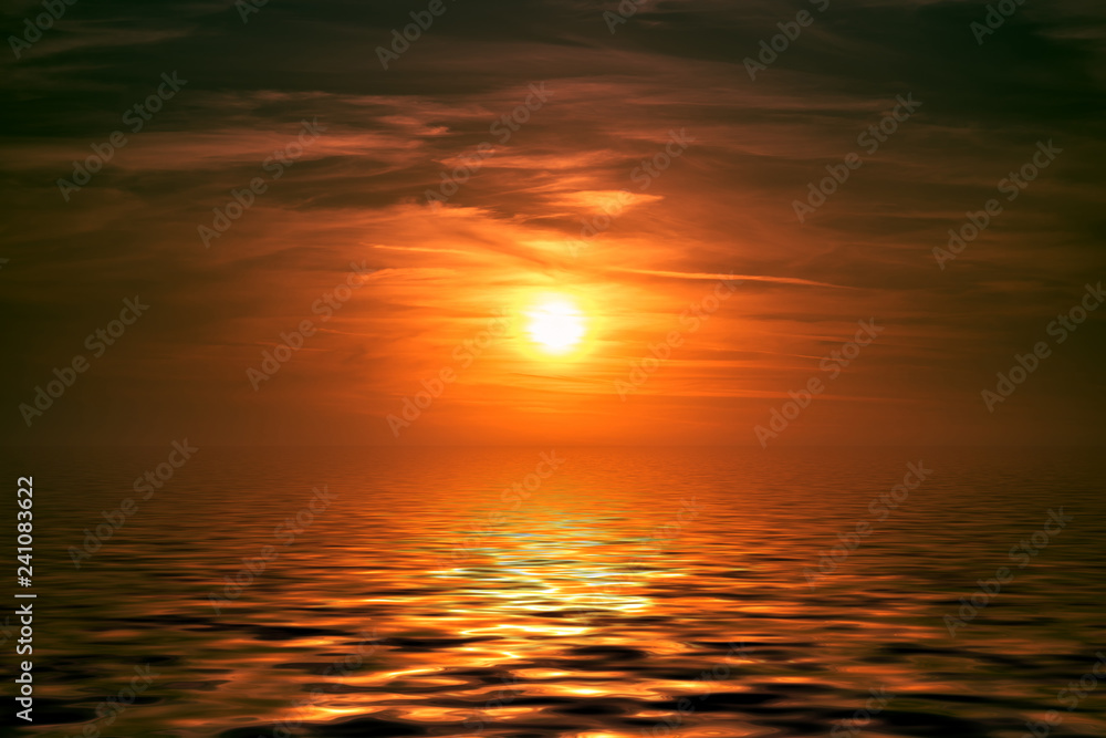 Seascape with a beautiful sunset over the water.