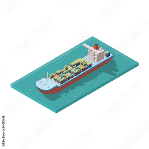 Modern Sea Transportation. Commercial Cargo Ship. Isometric vektor Illustration. EPS 10