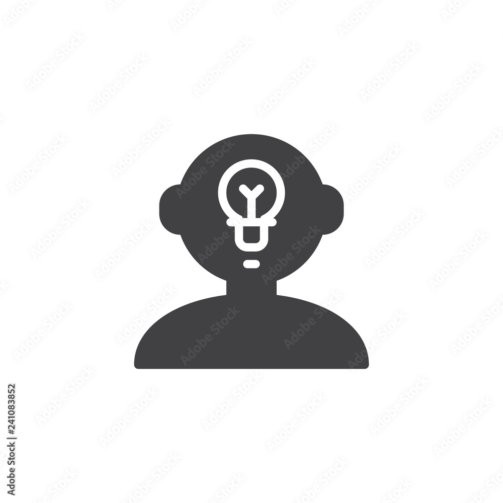 Idea human mind vector icon. filled flat sign for mobile concept and web design. Man with light bulb head simple solid icon. Symbol, logo illustration. Pixel perfect vector graphics Idea human mind vector icon. filled flat sign for mobile concept and web design. Man with light bulb head simple solid icon. Symbol, logo illustration. Pixel perfect vector graphics