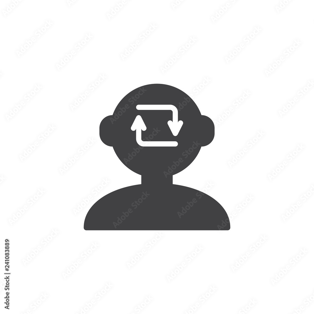 Refresh human mind vector icon. filled flat sign for mobile concept and web design. Human head with recycle arrows simple solid icon. Symbol, logo illustration. Pixel perfect vector graphics Refresh human mind vector icon. filled flat sign for mobile concept and web design. Human head with recycle arrows simple solid icon. Symbol, logo illustration. Pixel perfect vector graphics