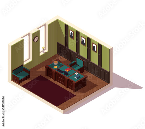 Isometric low poly Soviet Union office room cutaway icon. Vector illustration.
