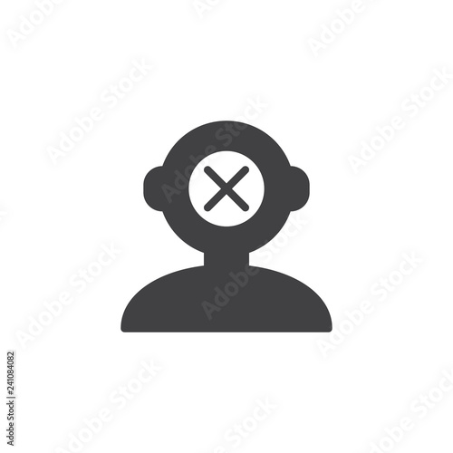 Remove human mind vector icon. filled flat sign for mobile concept and web design. Human head with cross simple solid icon. Symbol, logo illustration. Pixel perfect vector graphics