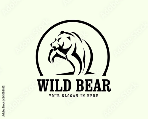 drawing art walking bear with anger logo design inspiration