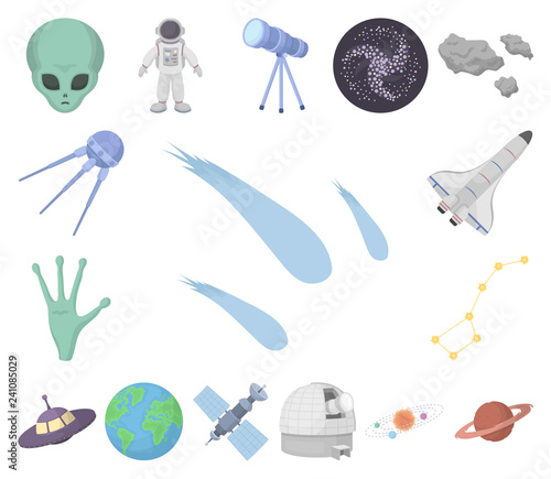 Space technology cartoon icons in set collection for design.Spacecraft and equipment vector symbol stock web illustration.