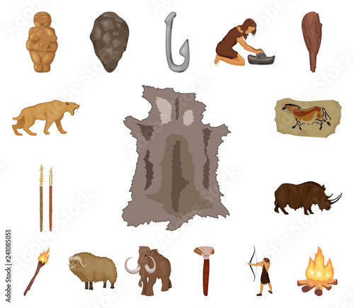 Life in the Stone Age cartoon icons in set collection for design. Ancient people vector symbol stock web illustration.