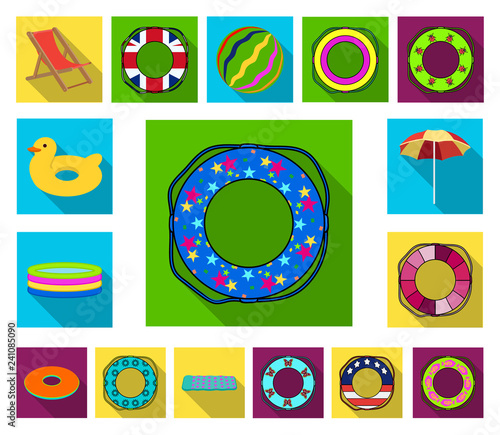 Multicolored swimming circle flat icons in set collection for design. Different lifebuoys vector symbol stock web illustration.