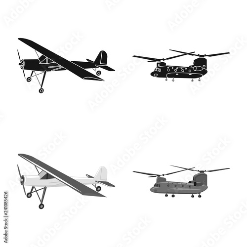Vector design of plane and transport symbol. Set of plane and sky vector icon for stock.