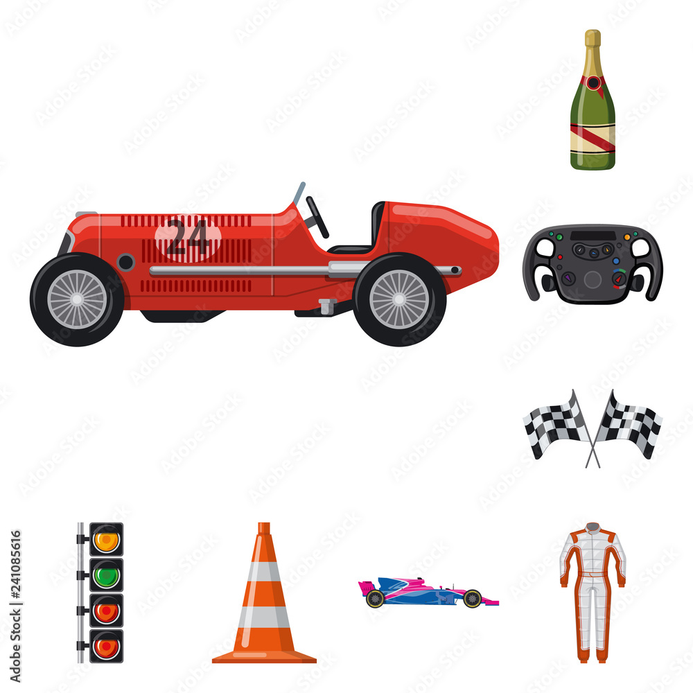 Naklejka premium Isolated object of car and rally icon. Collection of car and race stock vector illustration.