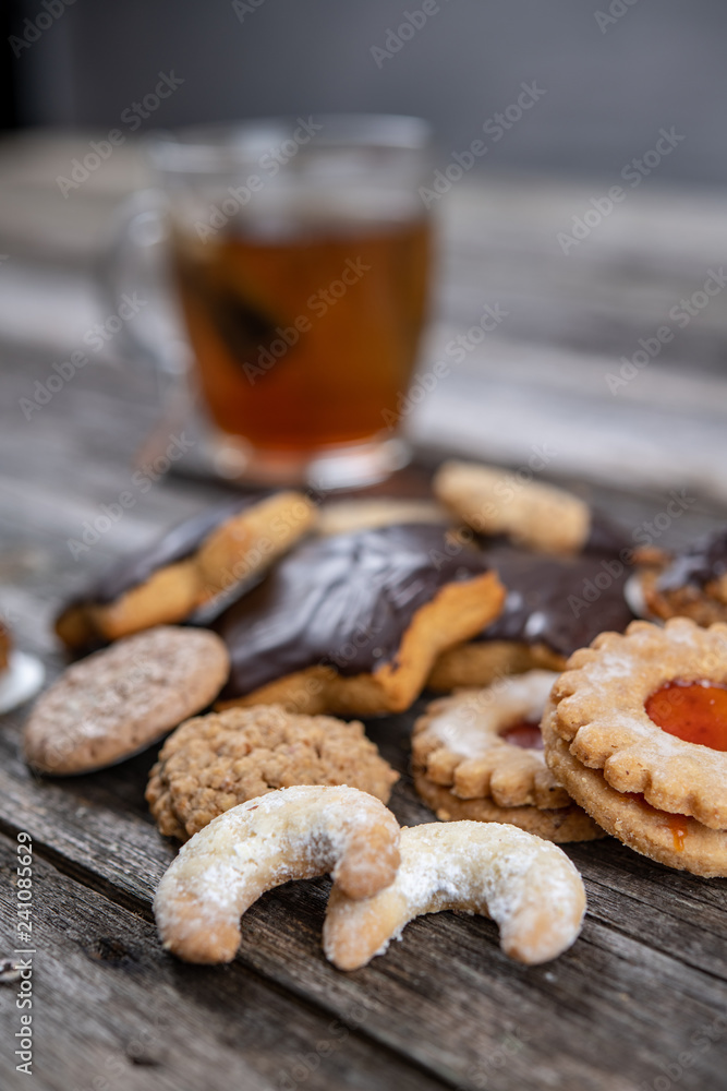 different homemade cookies with cup of tea different homemade cookies with cup of tea