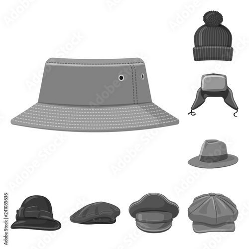 Vector design of headgear and cap symbol. Collection of headgear and accessory vector icon for stock.