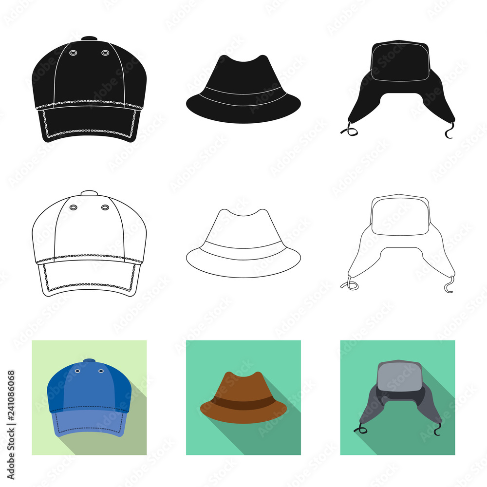 Isolated object of headgear and cap icon. Set of headgear and accessory vector icon for stock. Isolated object of headgear and cap icon. Set of headgear and accessory vector icon for stock.