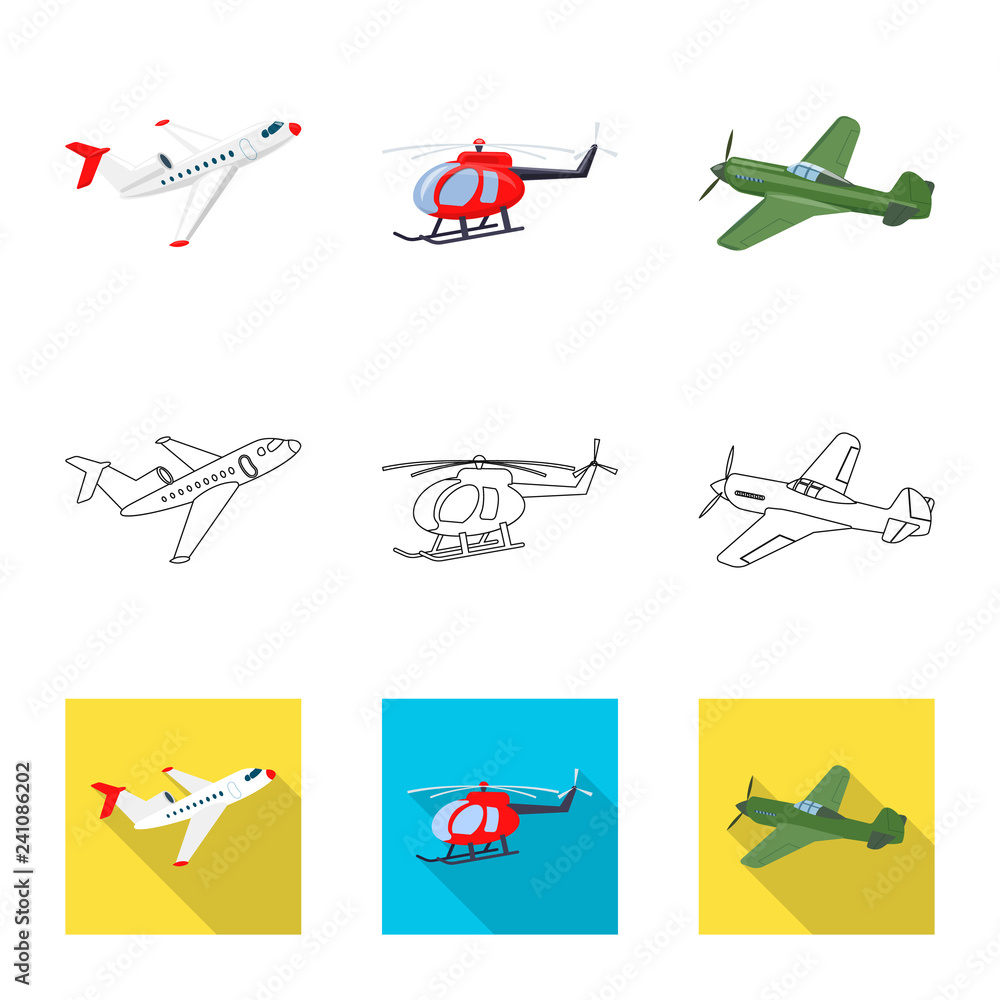 Vector illustration of plane and transport logo. Set of plane and sky stock vector illustration.
