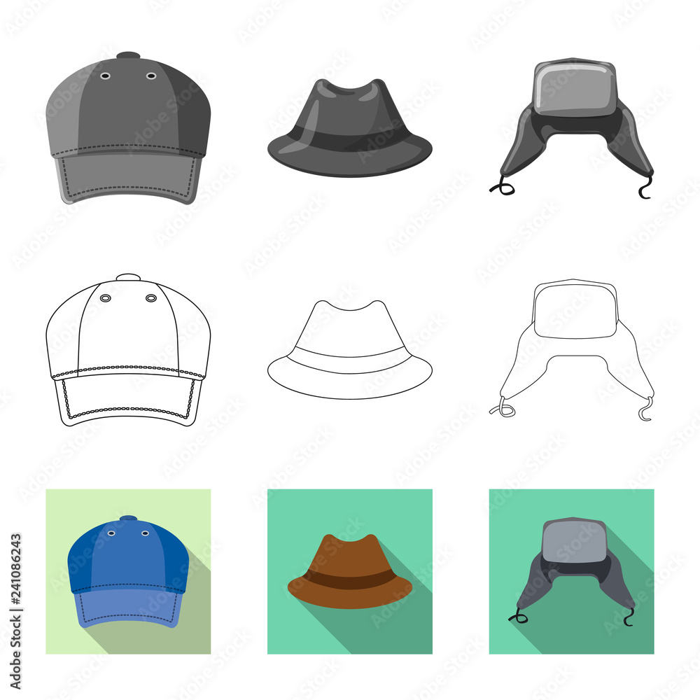 Vector design of headgear and cap sign. Collection of headgear and accessory stock symbol for web. Vector design of headgear and cap sign. Collection of headgear and accessory stock symbol for web.