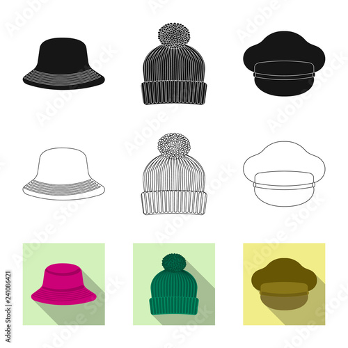 Vector illustration of headgear and cap sign. Collection of headgear and accessory stock symbol for web.